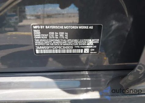 2023 BMW 330I из США, поврежденный, VIN 3MW69FF0XP8C84809